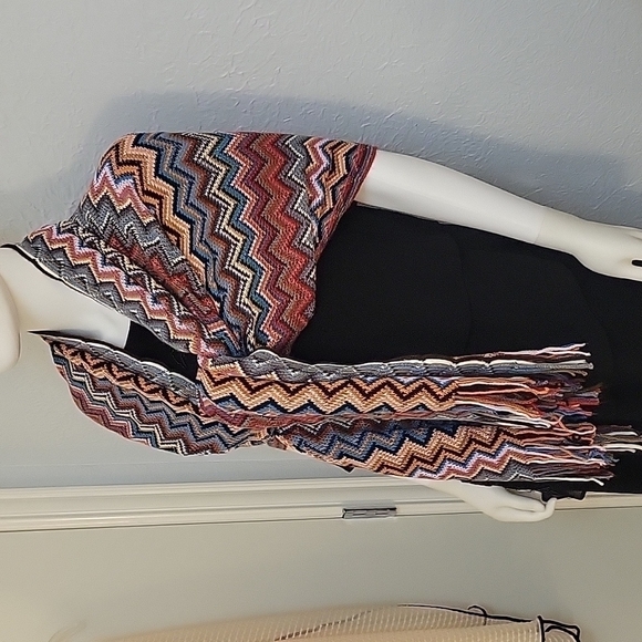 Cejon Rainbow Zigzag Fringe Knit Shall Wrap Blanket Stole - Picture 2 of 8